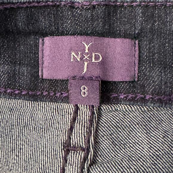 NYDJ SZ 8 Bootcut Jeans Stretch Mid-Rise Embroidered Rhinestones Zip Lift-Tuck - Picture 9 of 14